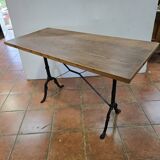 Old bistro table with oak top, cast iron base, 118 cm L