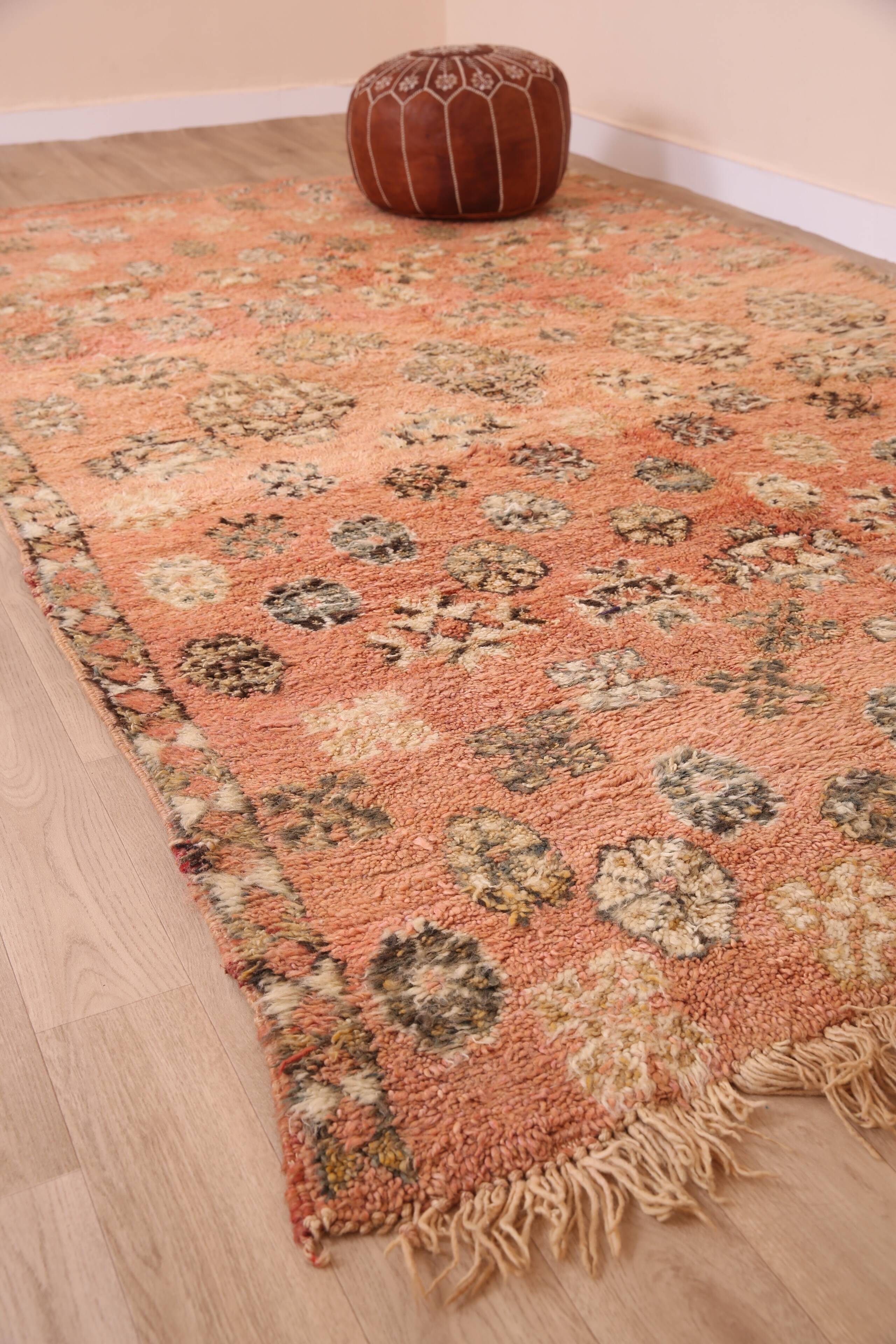 Peach Vintage Moroccan Rug 180 x 305 cm, Berber Wool Rug, Handmade Boho Rug