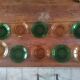 Set of 10 vintage Arcopal glass dessert plates green and orange