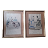 Ensemble de 2 cadres dorés gravure ancienne "Petit courrier des Dames" "journal des Demoiselles"