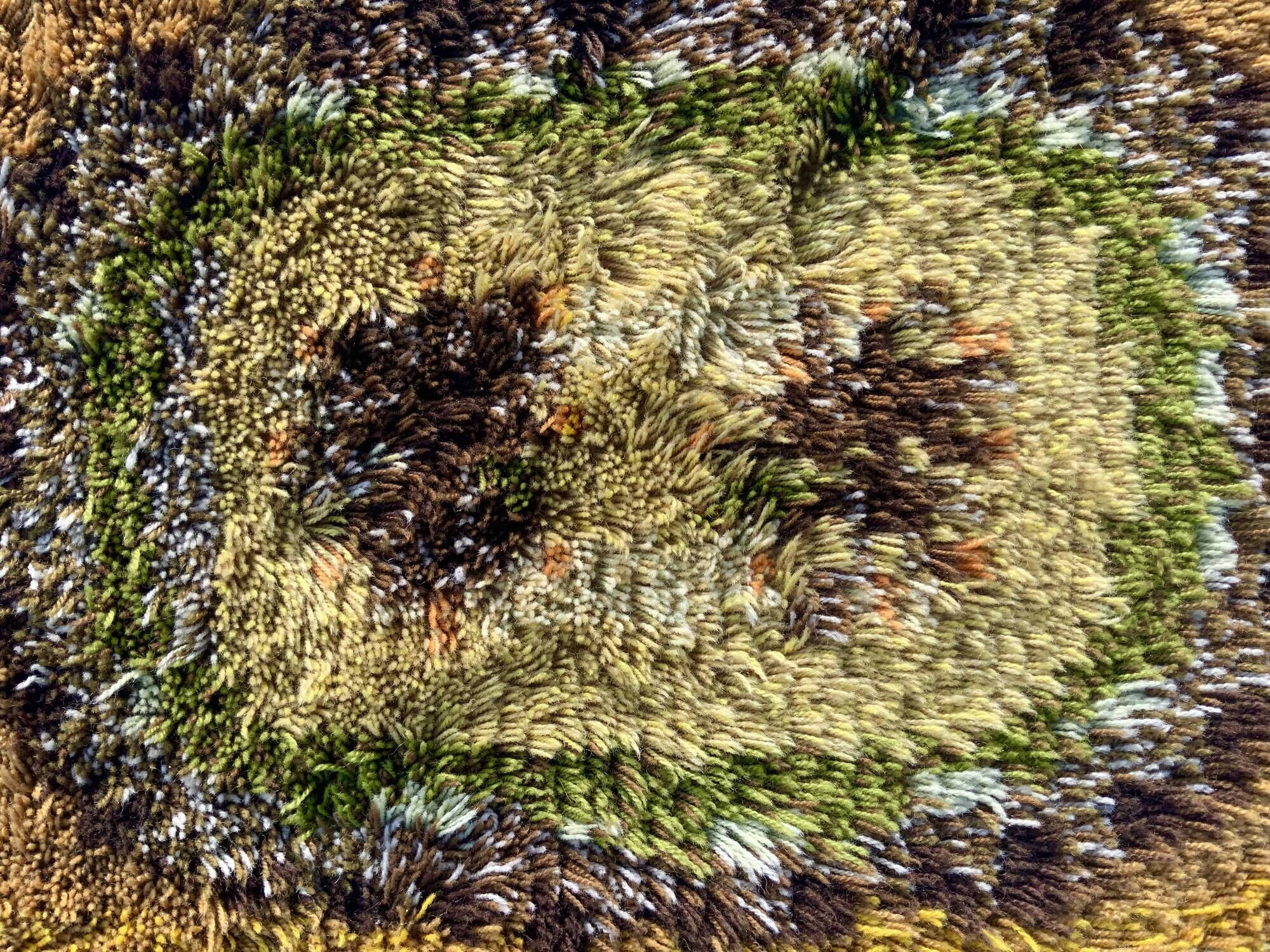 Vintage Scandinavian Design Wool Rya Rug Woven Handmade Vintage 1970s