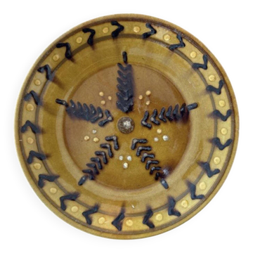 Vintage enamelled ceramic plate - geometric design - 24 cm - F
