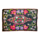 Tapis en laine tissé à la main, fond noir avec fleurs colorées