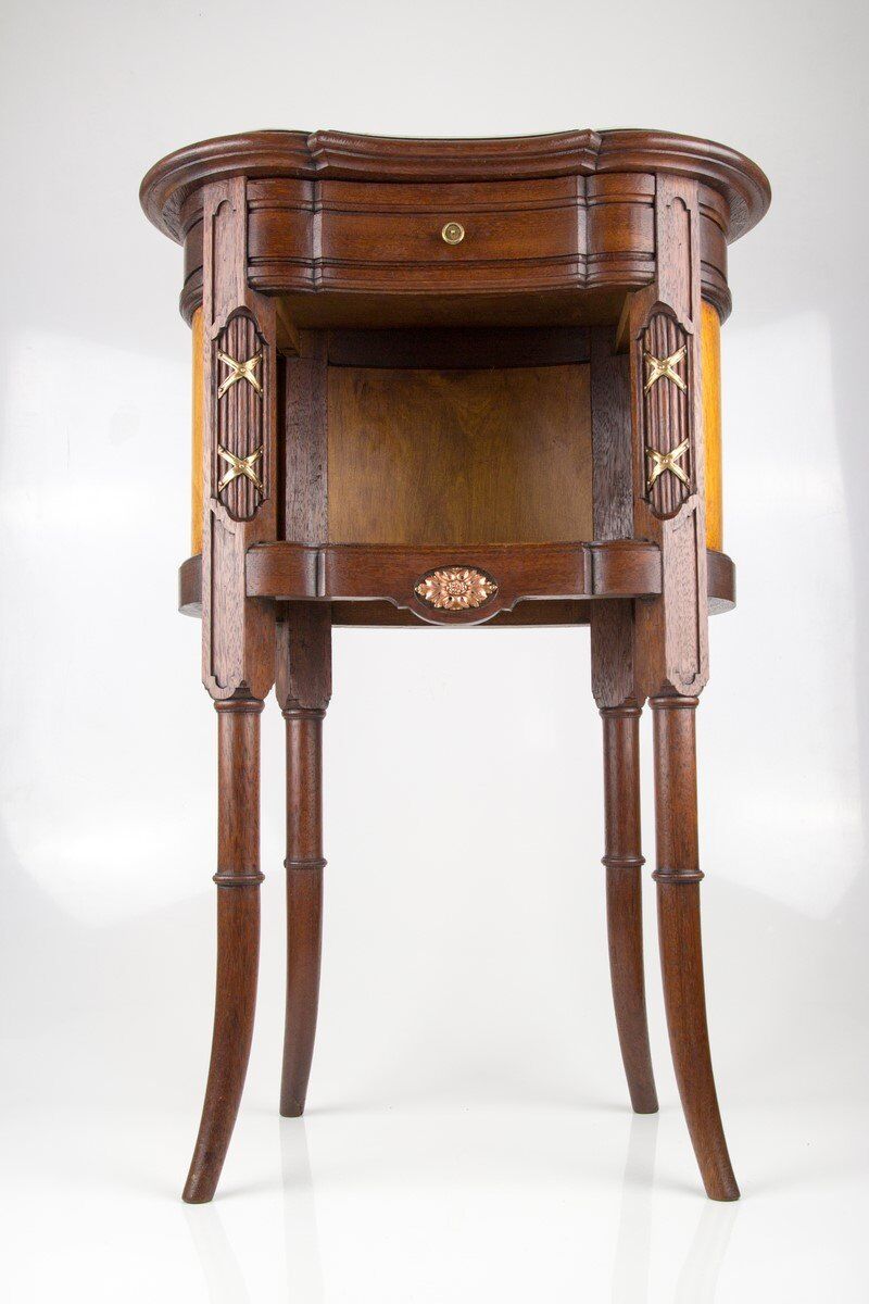 Louis XVI style walnut and marble cabinet