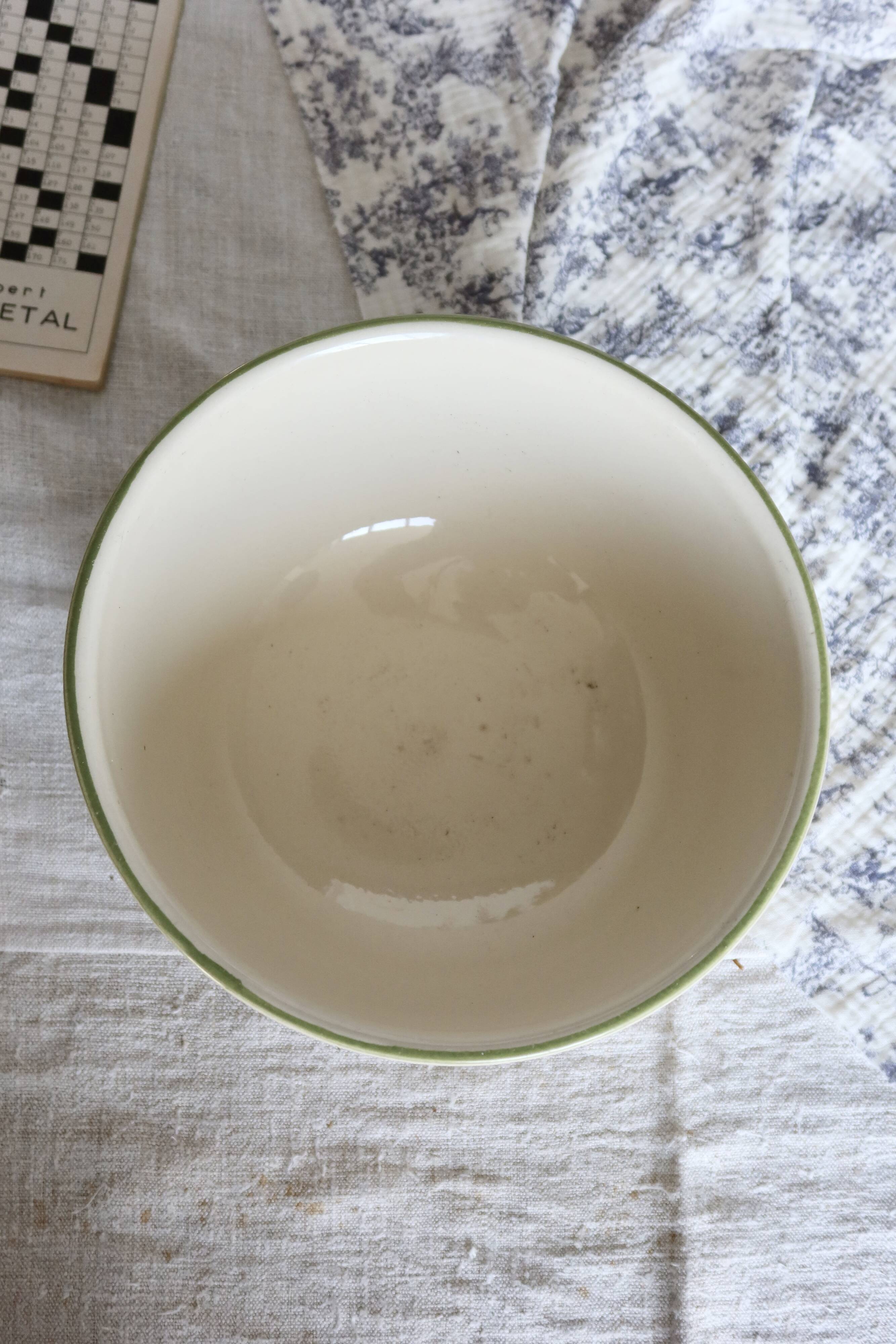 Vintage round earthenware salad bowl with fruit pattern