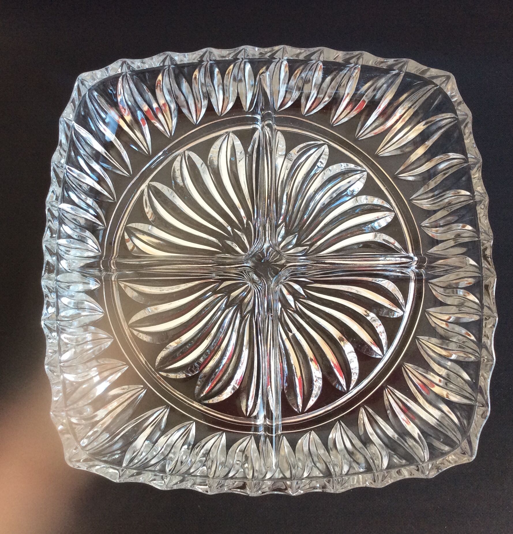 Old 4-compartment dish, servant, very thick glass vintage