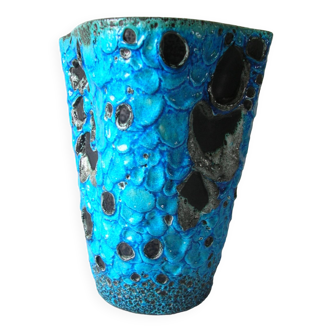 Old blue seafoam terracotta ceramic vase 22 cm living room office decoration