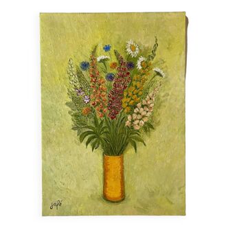 Nature morte aux fleurs de printemps, signée Jafé et datée au dos 1969