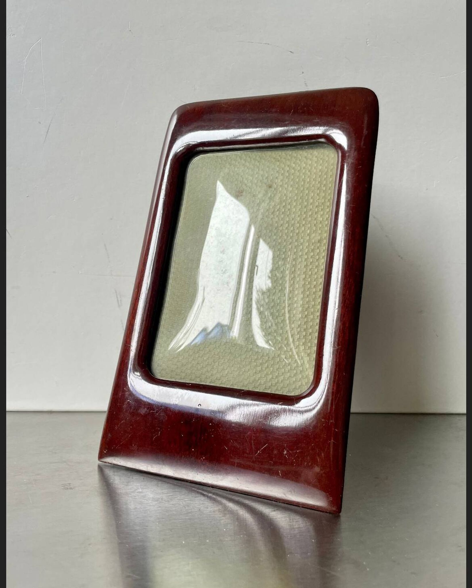 Antique  Art Deco Mahogany Wooden Frame  22.5 cm x 13.5 cm  convex glass