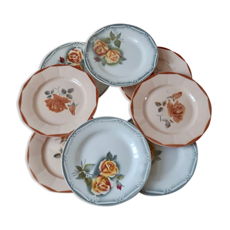 Lot de 8 assiettes plates Digoin dépareillées années 30