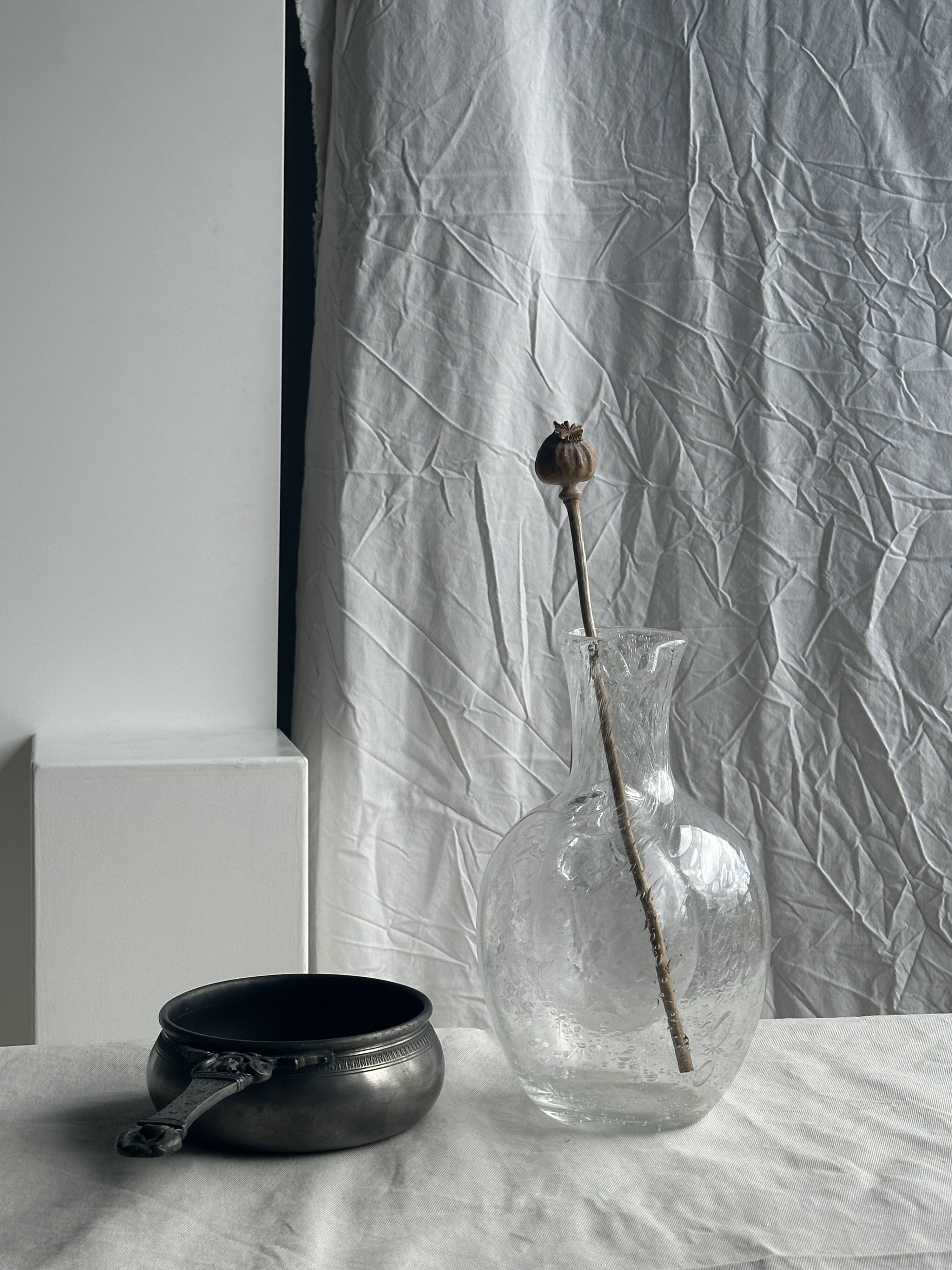 Large blown glass carafe with ice cube compartment Biot