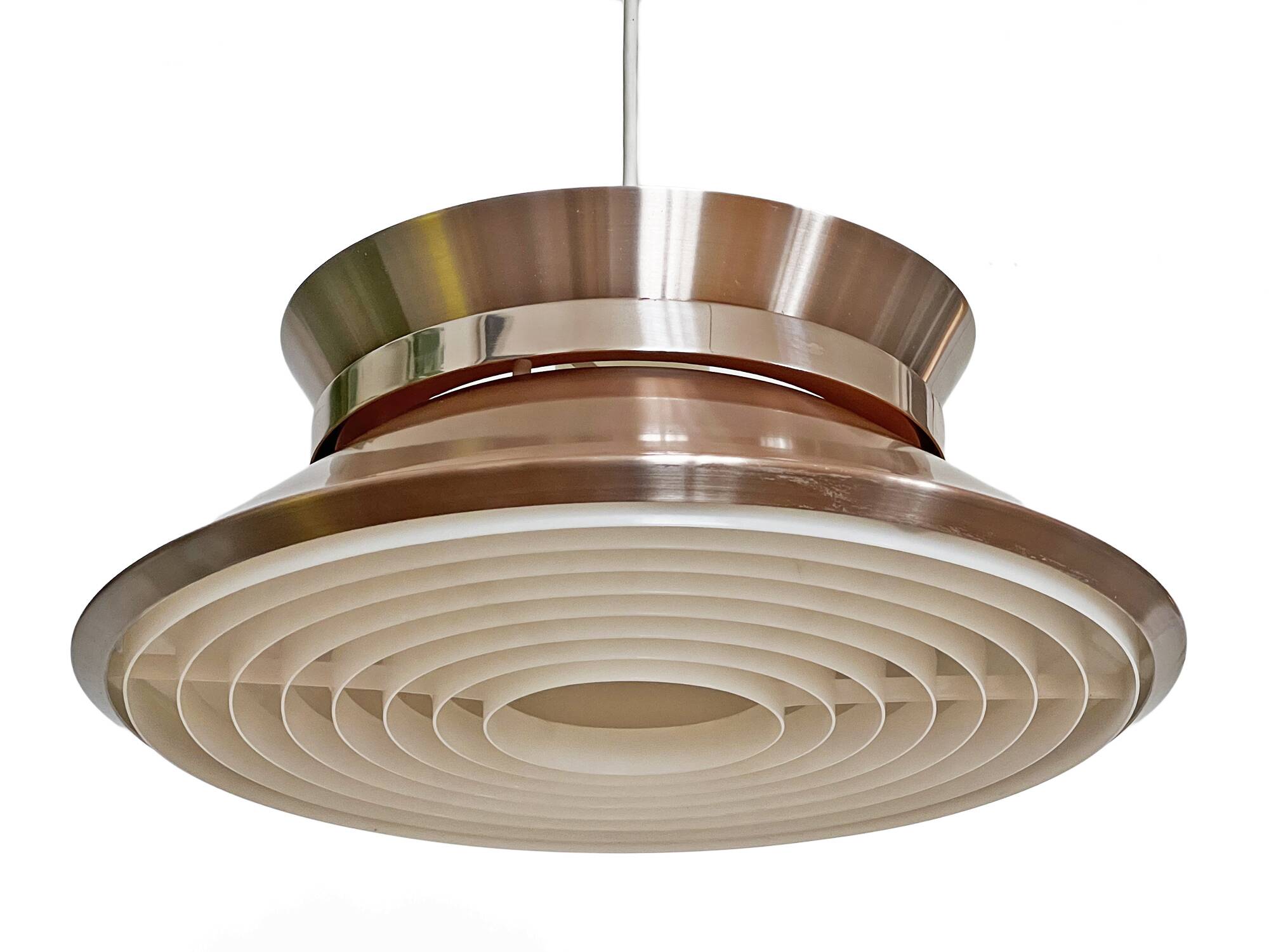 Copper colored aluminium pendant light by Carl Thore for Granhaga Metall. Sweden 1970s