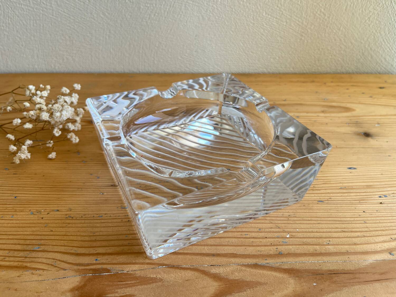 Square striped crystal ashtray / catchall J.G. Durand