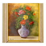 Original Swedish oil on panel "Flowers" by Regran - Vintage & Framed