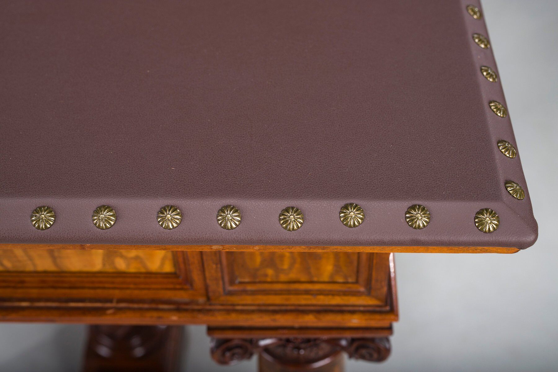 Wilhelmine secretary in walnut & exotic veneer with leather top