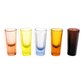 Set of 5 Art Deco 1920s shooter glasses in coloured and uranium glass - ouraline.