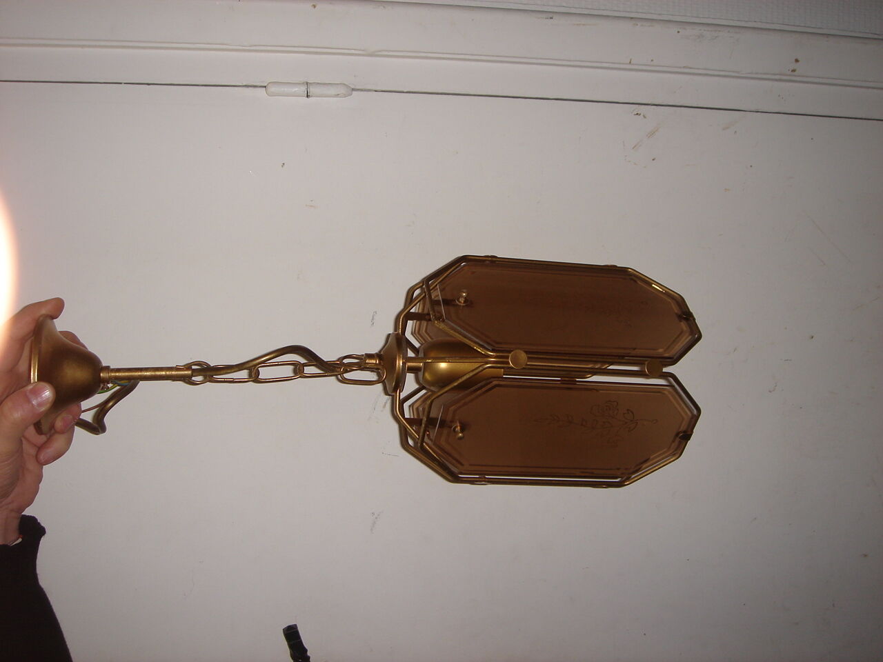 Suspension from 1970 smoked glass & brass