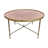 Round brass and wood coffee table