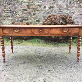 Old cherry farmhouse table with 3 drawers and turned legs
