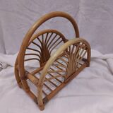 Woven bamboo magazine rack from the 1970s