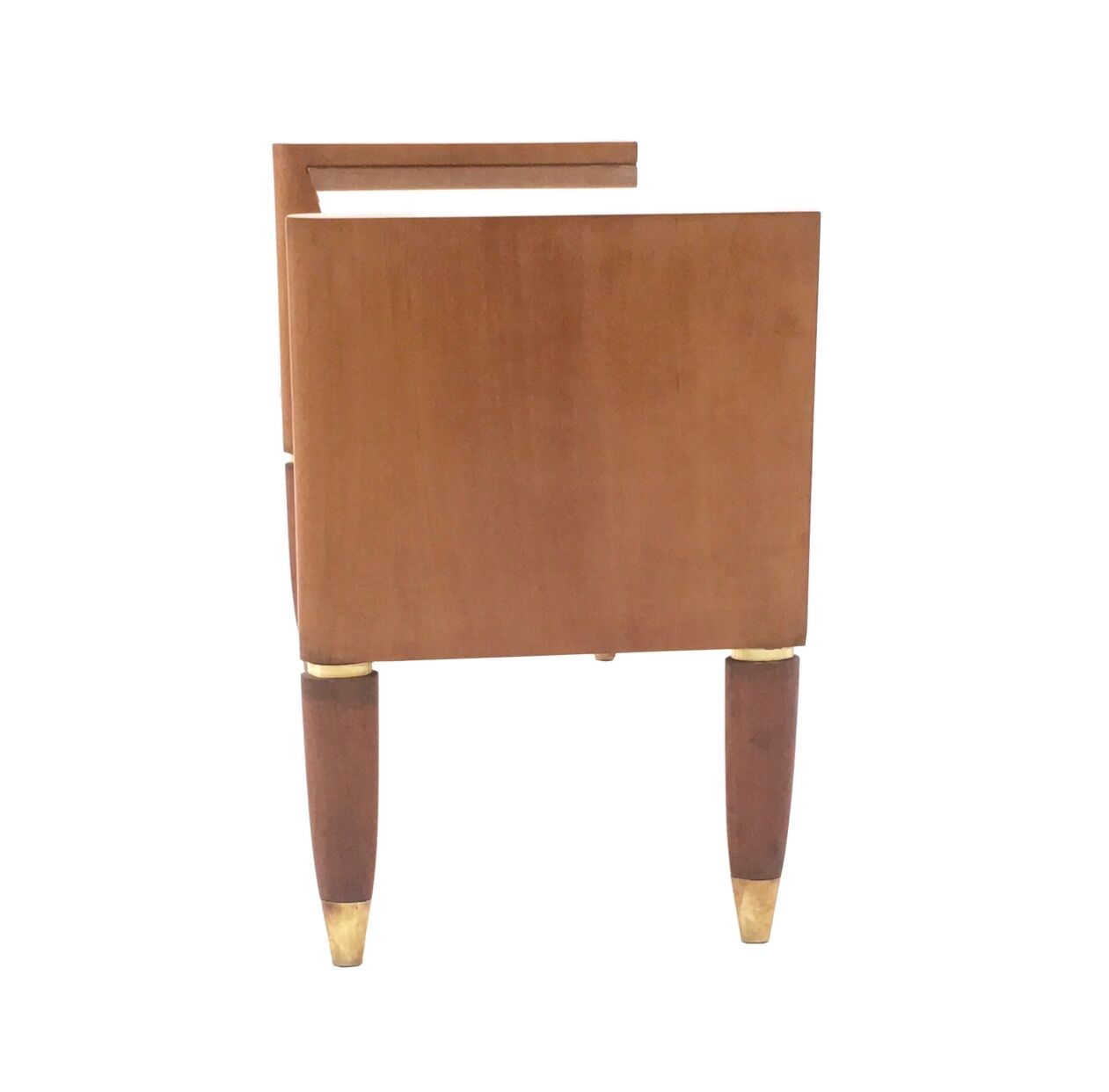 Vintage walnut nightstand with a glass top and brass details, Italy