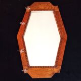 Large Art Deco Mirror with Geometric Frame and Hooks