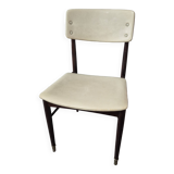 vintage chair wooden frame compass foot with metal on the front backrest and ecru leather seat