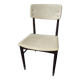 chaise vintage ossature bois pied compas avec metal sur le devant dosseret t assise cuir ecru