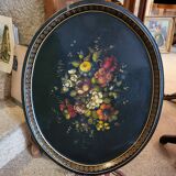 Old large tray with floral decoration