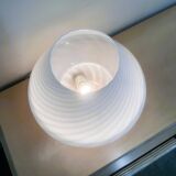 Vintage white swirl glass mushroom lamp – Italian style opaline table lamp. 1970