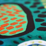 Modern abstract green, yellow, blue and white mixed media painting