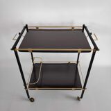 Side table with wheels in gilded metal and laminated veneer from the 70s