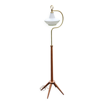 Vintage floor lamp from the 50s in brass wood and glass