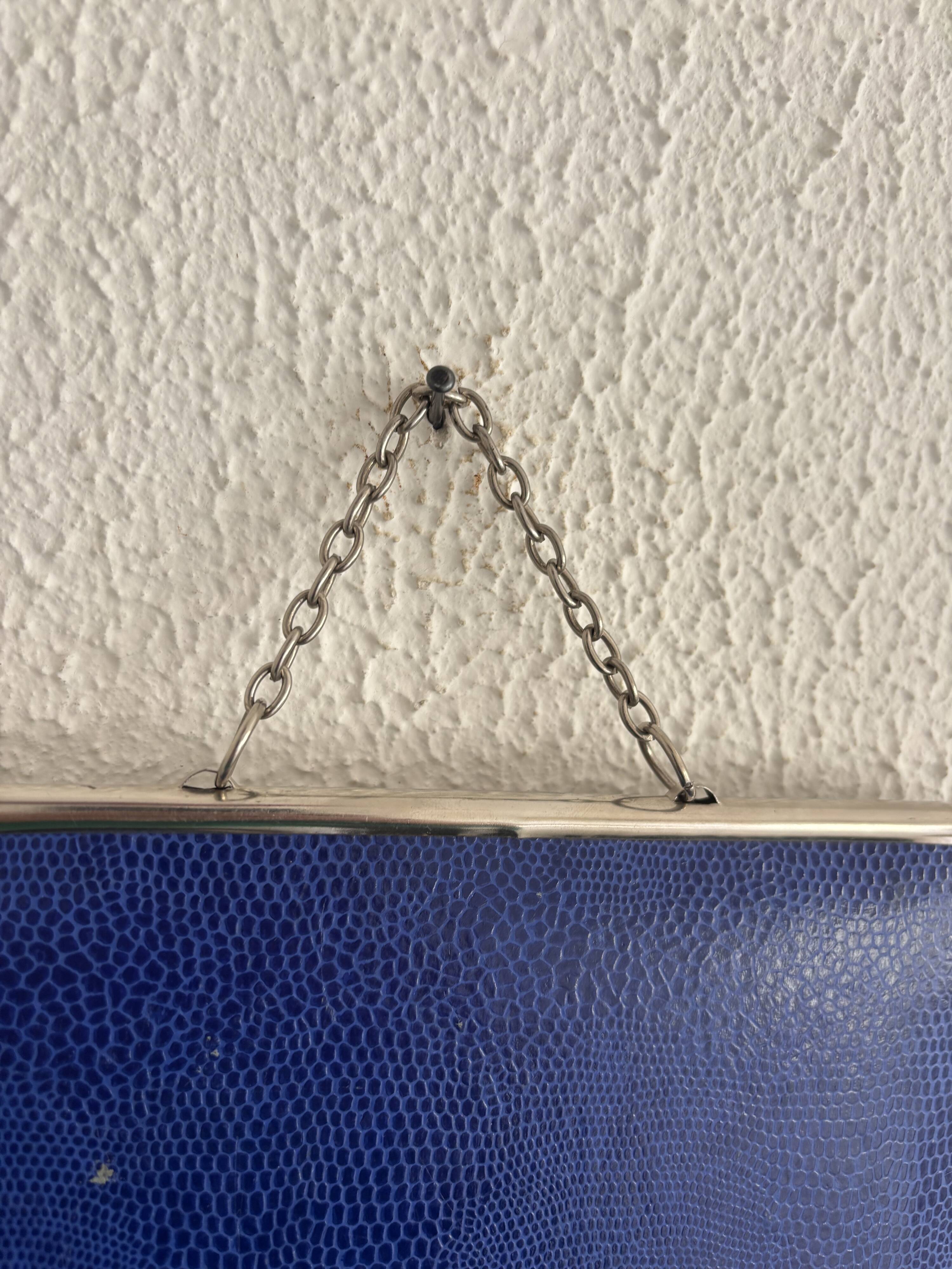 Vintage 1960 triptych mirror barber Mirbel blue Klein lizard imitation - 27