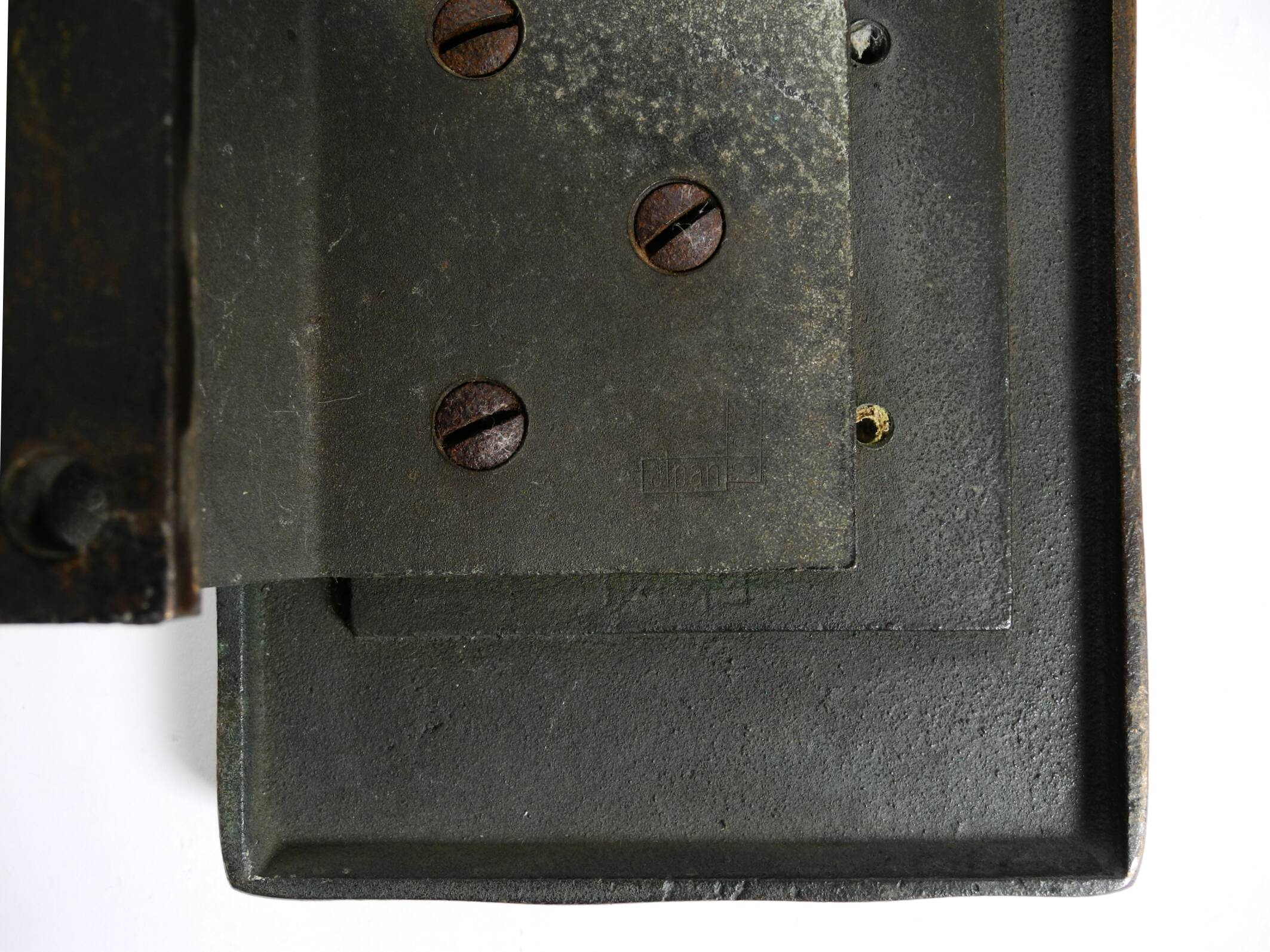 A set of solid 1970s Brutalist pull handles with letter slot and doorbell