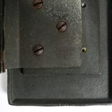 A set of solid 1970s Brutalist pull handles with letter slot and doorbell