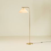 Danish brass floor lamp with Le Klint shade, 1970s