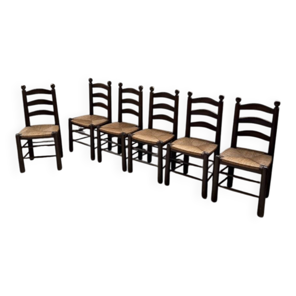 Chaises paille chêne années 40 dudouyt