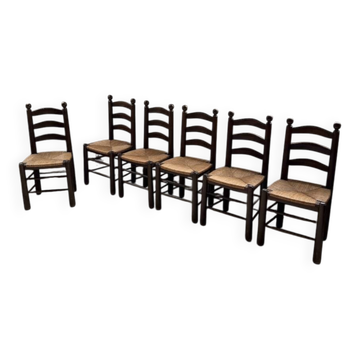 Straw chairs oak 1940s Dudouyt