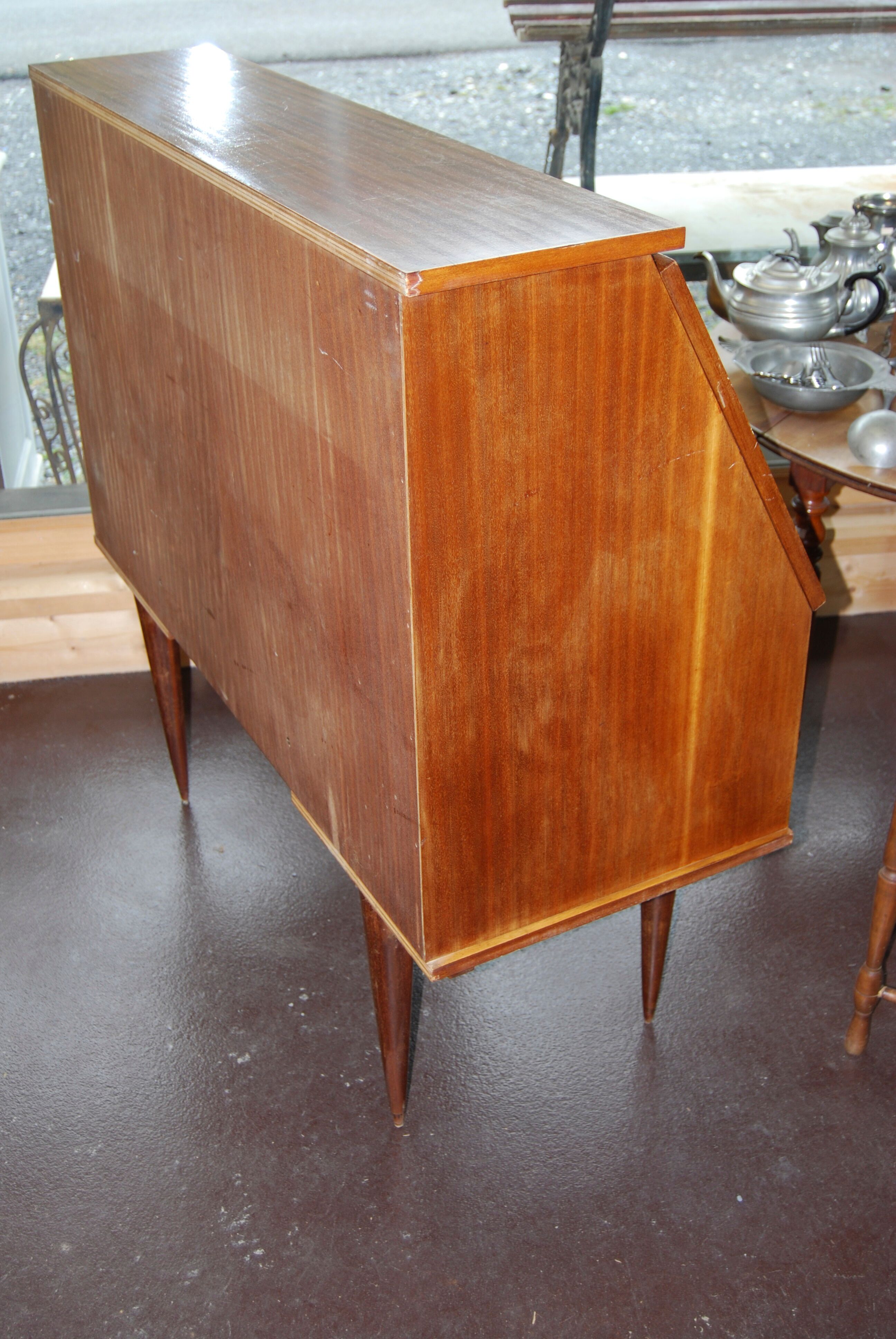 Office, Scandinavian slope secretary, satin wood and teak plating.