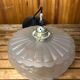 Old Transparent Molded Glass Pendant Lamp + Vintage Brass Support