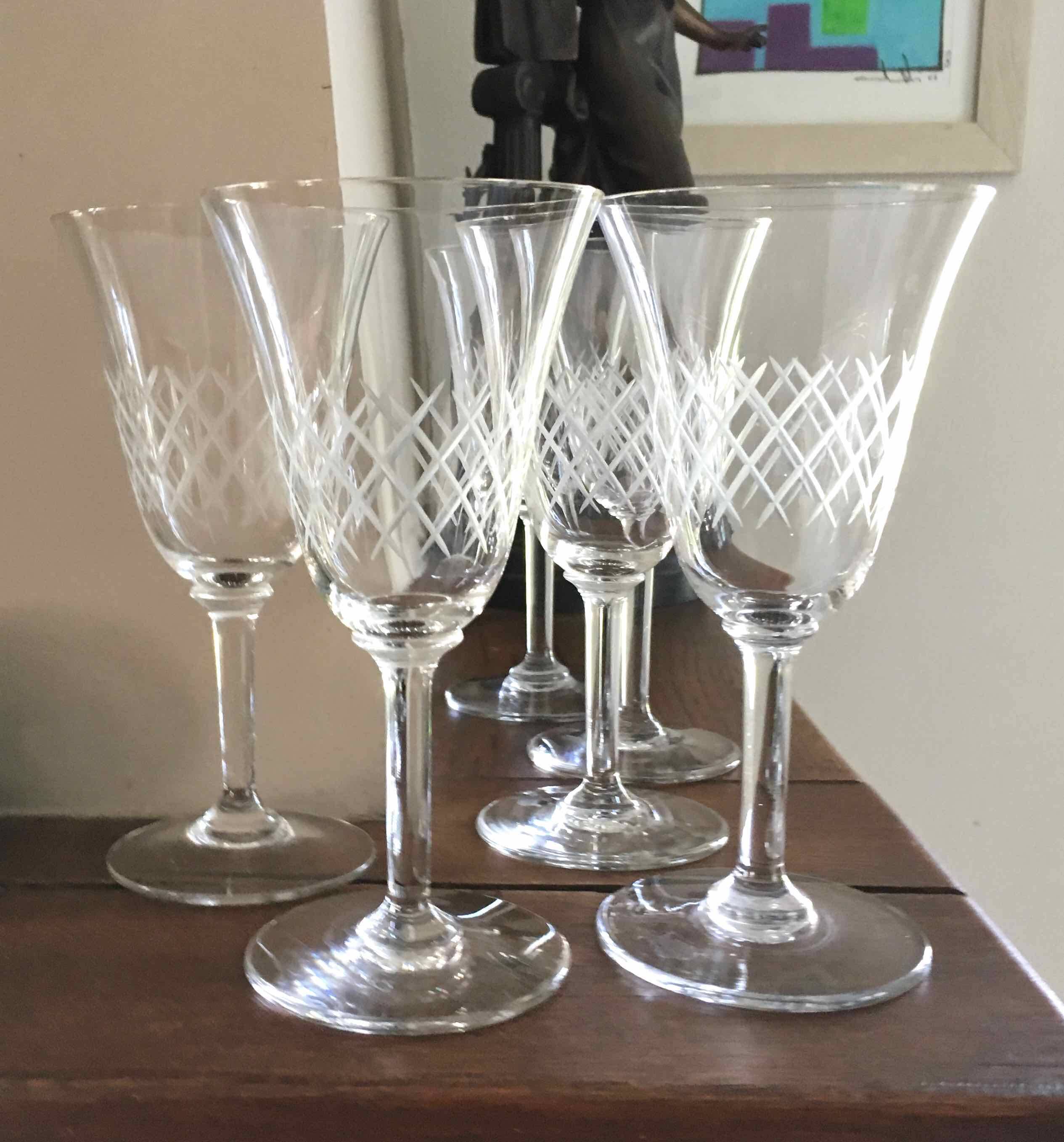 6 engraved wine glasses