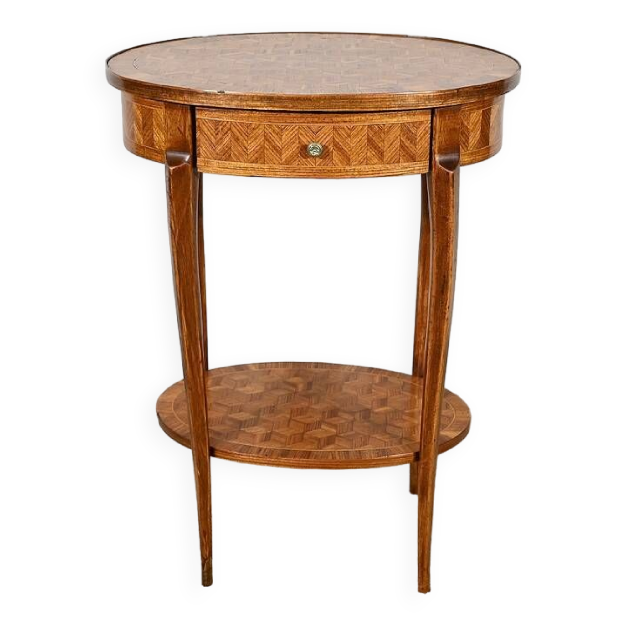 Small Marquetry Living Room Table, Louis XV / Louis XVI Transition style – 1920