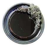 Round wall mirror in blue stoneware La Borne Catido floral decoration 1960 - Accidents