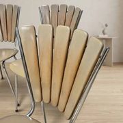Set of 6 vintage fan-back dining chairs with beige leatherette upholstery