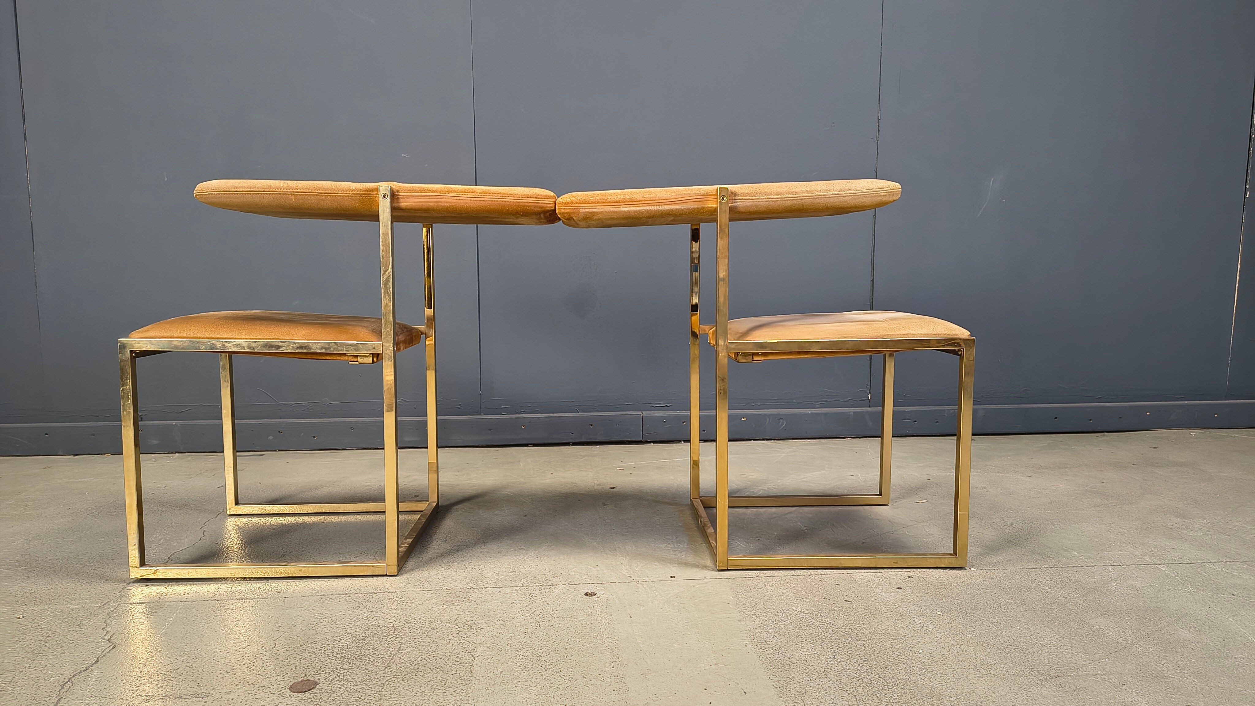 Vintage brass and alcantara dining chairs by Belgochrom, 1970s