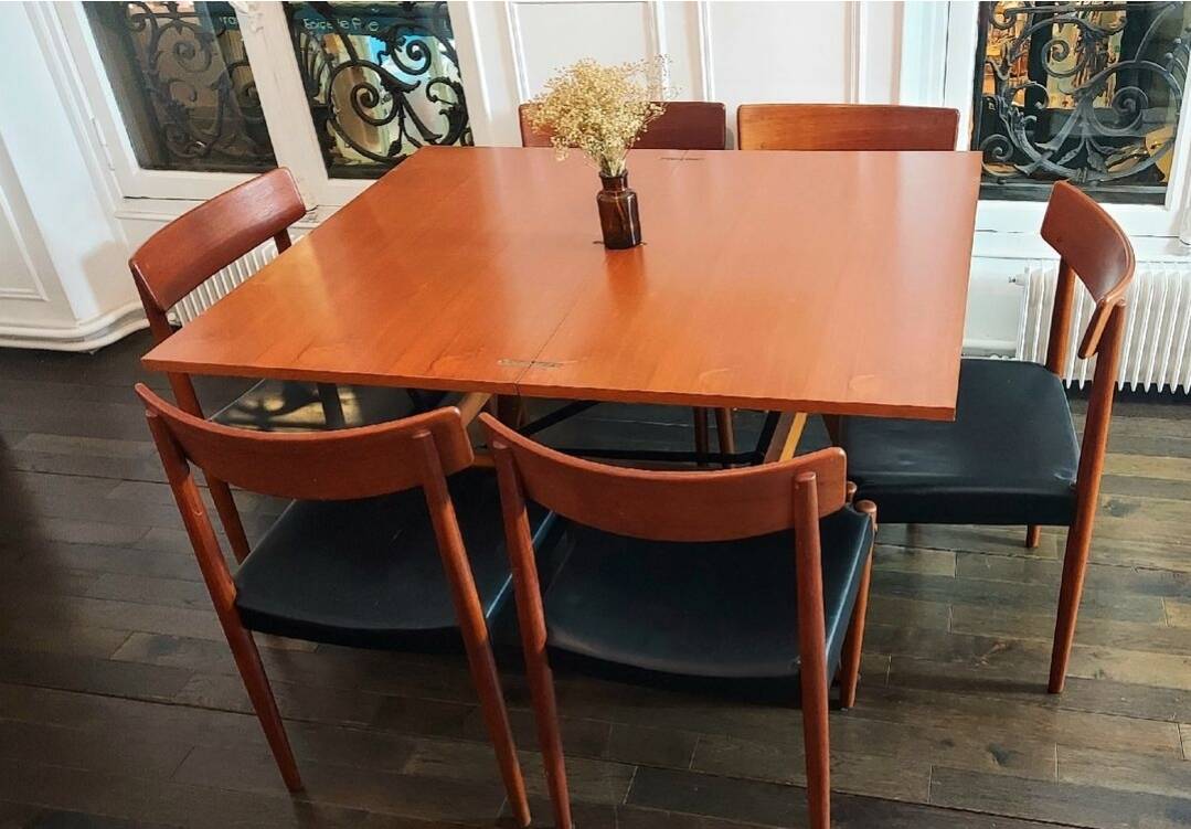 3 in 1 table with adjustable teak portfolio - “Révélation” model by Albert Ducrot - France, 1952