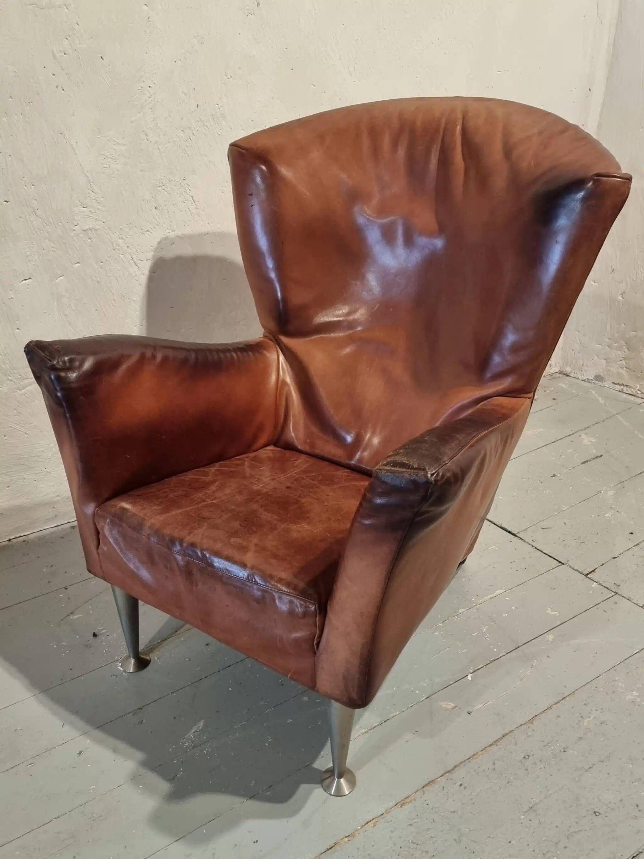Vintage Dutch leather lounge chair, 1990s, Montis style