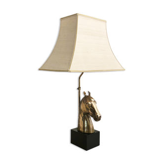 Lampe de table tête de cheval en laiton des années 1970 Hollywood Regency