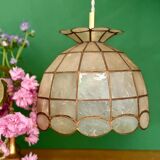 Vintage pendant light in mother-of-pearl and brass